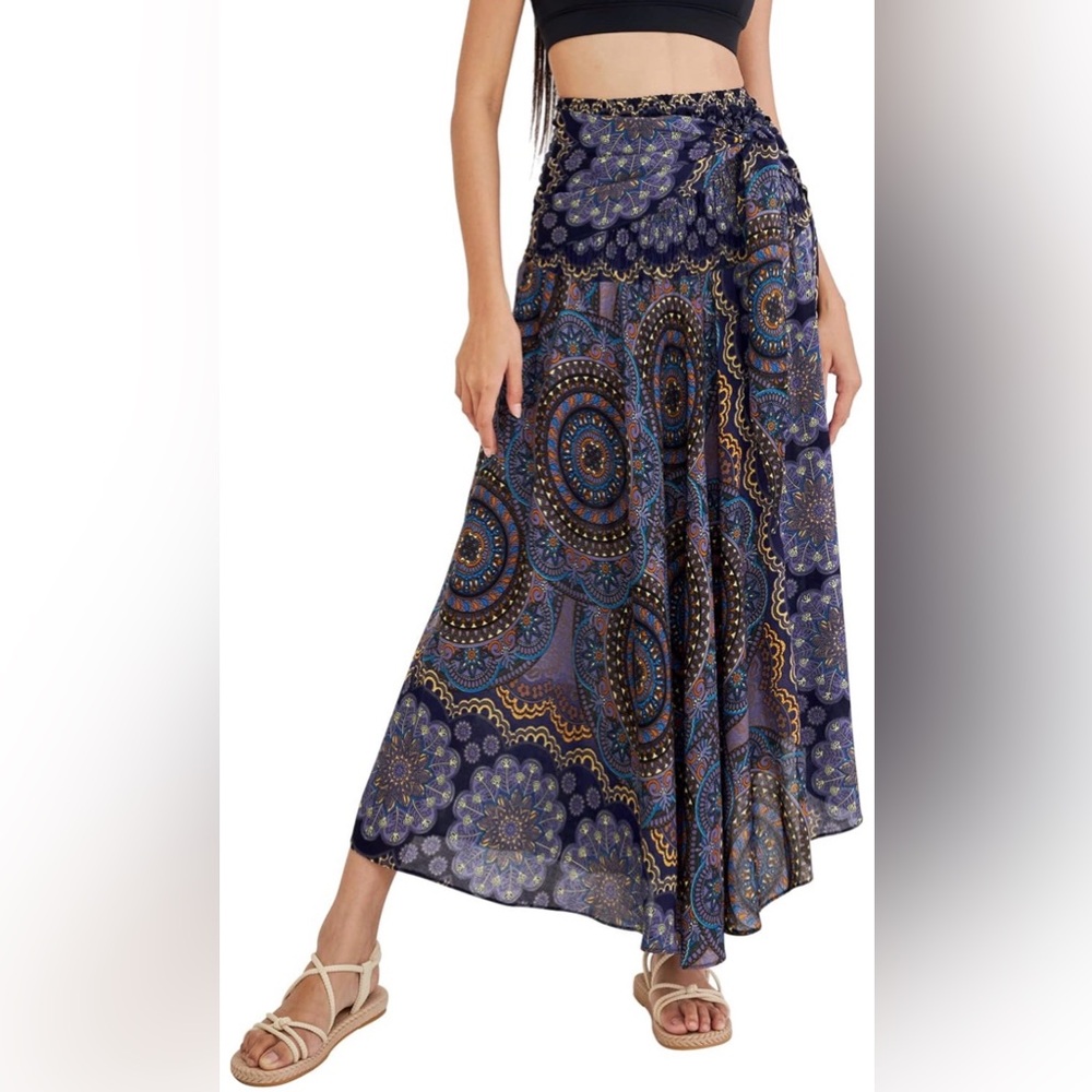 Amazon Navy Blue Paisley Boho Wrap Maxi Skirt/Dress